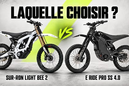 Sur-Ron Light Bee 2 blanche et E Ride Pro SS 4.0 noire, face à face : laquelle choisir ?