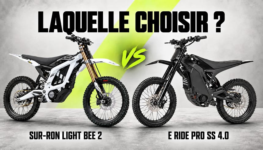 Sur-Ron Light Bee 2 blanche et E Ride Pro SS 4.0 noire, face à face : laquelle choisir ?